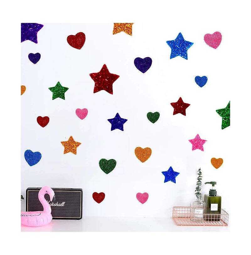 Gnuadz 260pcs Glitter Foam Stickers Self Adhesive Stars Hearts Kids Arts Craft Supplies Greeting Cards Home Decoration