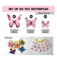 Gnuadz 60pieces Butterfly Wall Decor Plastic Art Decorations Birthday Wedding Christmas Party Cake Removable Stickers