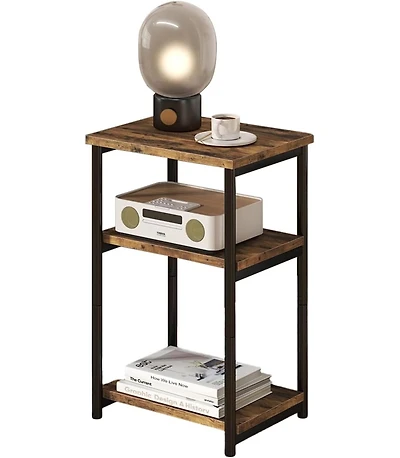gaomon Slim Industrial 3-Tier Wood and Metal Mobile End Table with Storage Shelves