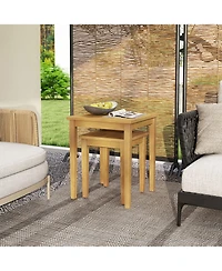 Gymax 2 Pcs Patio Nesting Table Teak Wood Outdoor Space Saving Design Square End Table