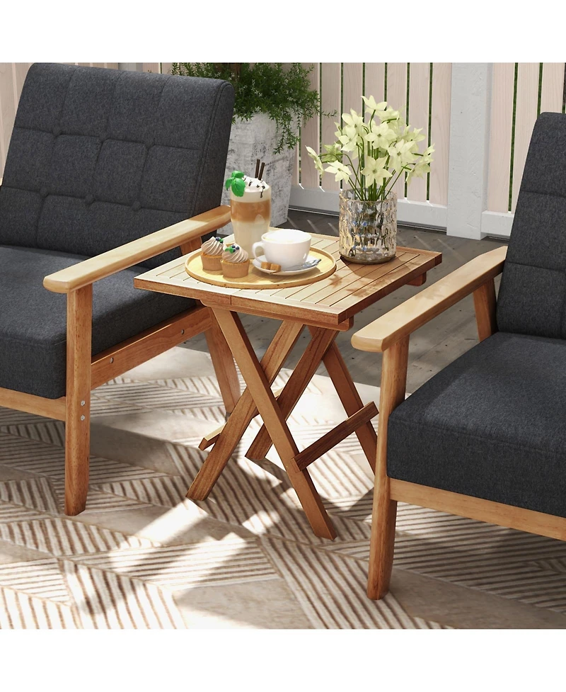 Gymax Patio Folding Side Table w/X-shaped Legs Slatted Tabletop for Backyard Outdoor