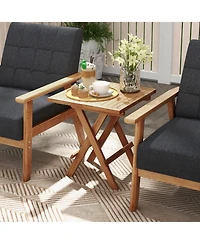Gymax Patio Folding Side Table w/X-shaped Legs Slatted Tabletop for Backyard Outdoor