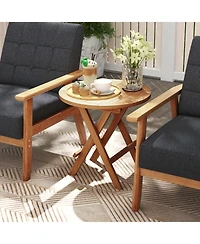 Gymax Patio Folding Side Table w/ X-shaped Legs and Slatted Tabletop for Backyard