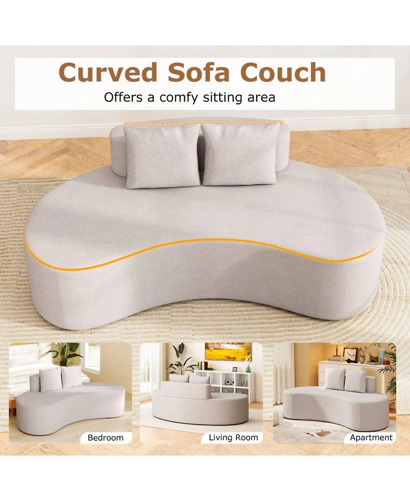 Gouun 78.5 in Curved Upholstered Sofa with 2 Accent Pillows, Seats 3