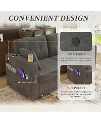 Rainsken 67" Chenille Loveseat Sofa, 2-Seater Couch with Storage, Usb Charging and Cup Holders for Living Room and Apartment