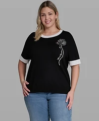 Karl Lagerfeld Paris Plus Pearl Flower-Detail Pull-On Sweater