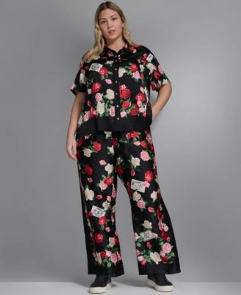 Karl Lagerfeld Paris Plus Size Paris Soft Camp Shirt Soft Printed Pant