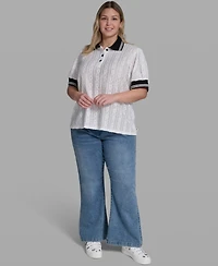 Karl Lagerfeld Paris Plus Collared Button-Front Blouse