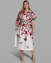 Karl Lagerfeld Paris Plus Floral-Print Midi Collared Dress