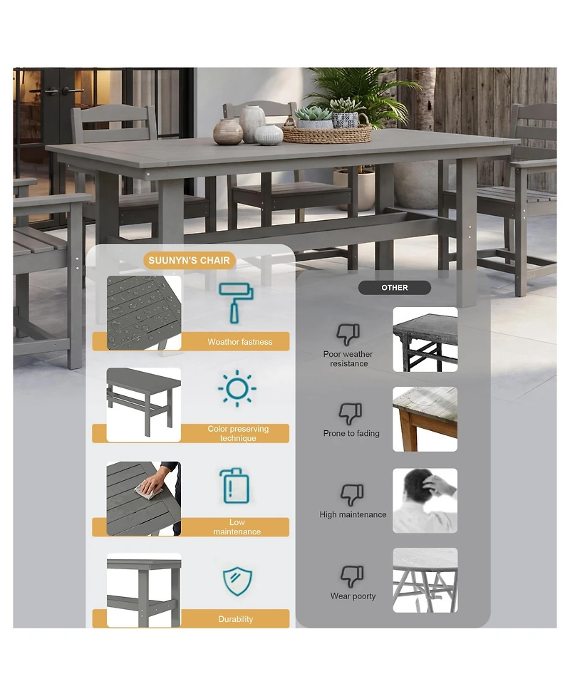 Homsee 71" Hdpe Outdoor Dining Table with Umbrella Hole for 6-8 People,for Courtyards and Terraces
