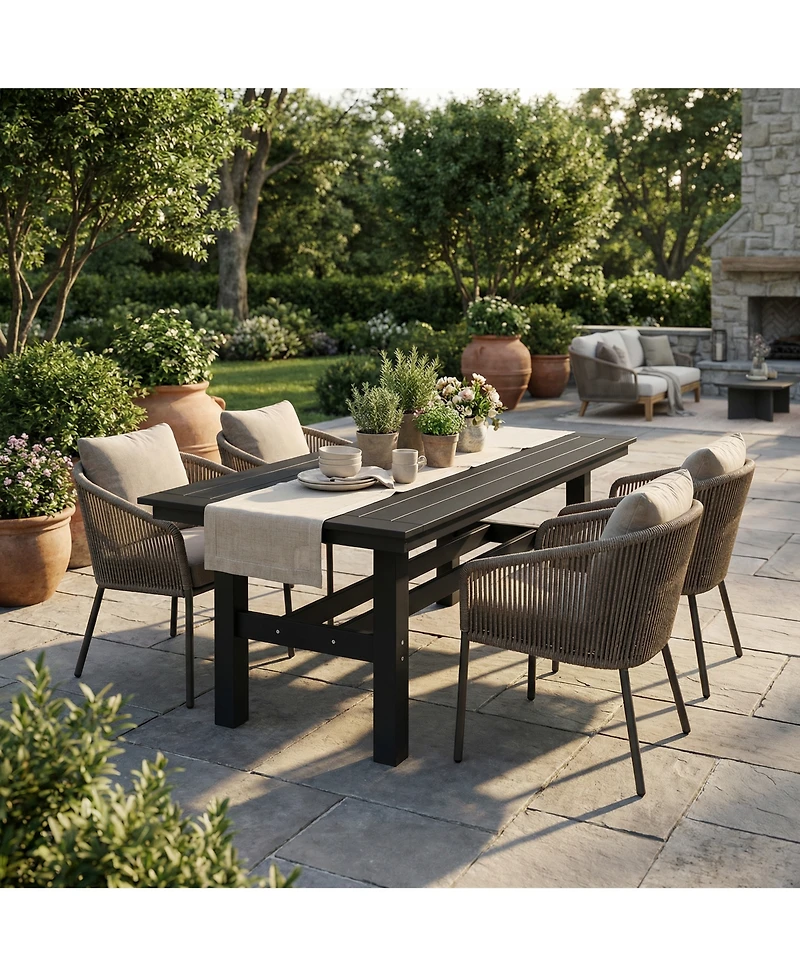 Homsee 71" Hdpe Outdoor Dining Table with Umbrella Hole for 6-8 People,for Courtyards and Terraces