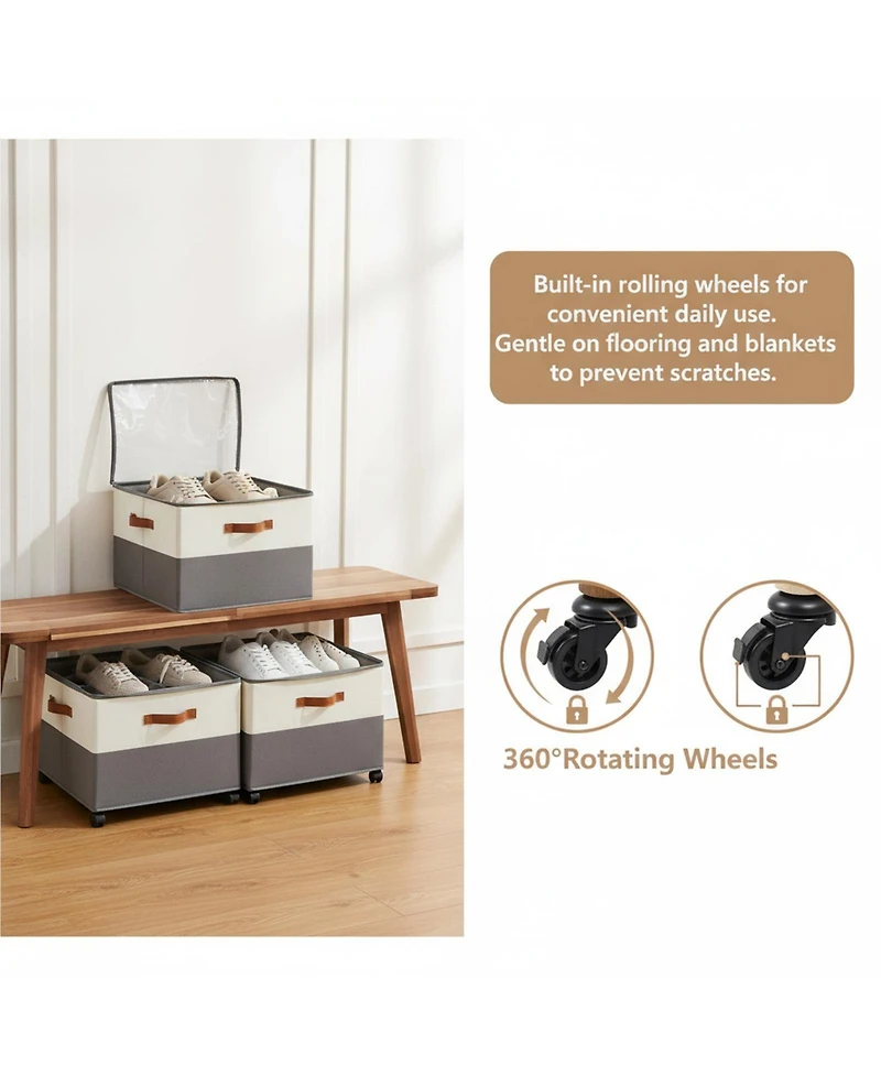 Yigii Shoe Organizer 2 Pack Foldable Storage Containers Adjustable Dividers Clear Cover Multi Functional Fabric Bins