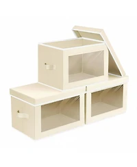 Yigii Stackable Storage Bins With Lids Foldable Closet Organizers Transparent Window Removable Firm Handles 4 Pack