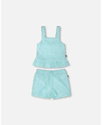 Deux par Deux Little Girls Terry Tank Top with Shorts Set Light Blue