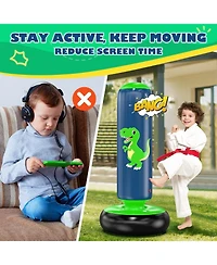 Qpau Inflatable Punching Bag, 48 Inch Stable Inflatable Boxing Bag for 3-6 Kids,Dinosaur Toy and Gifts for Boys and Girls, Kids Boxing Set