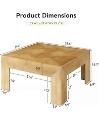 Tribesigns 39.4" Solid Wood Coffee Table, Square Coffee Table with Intricate Inlaid Top and Sturdy Legs, Rustic Center Tables