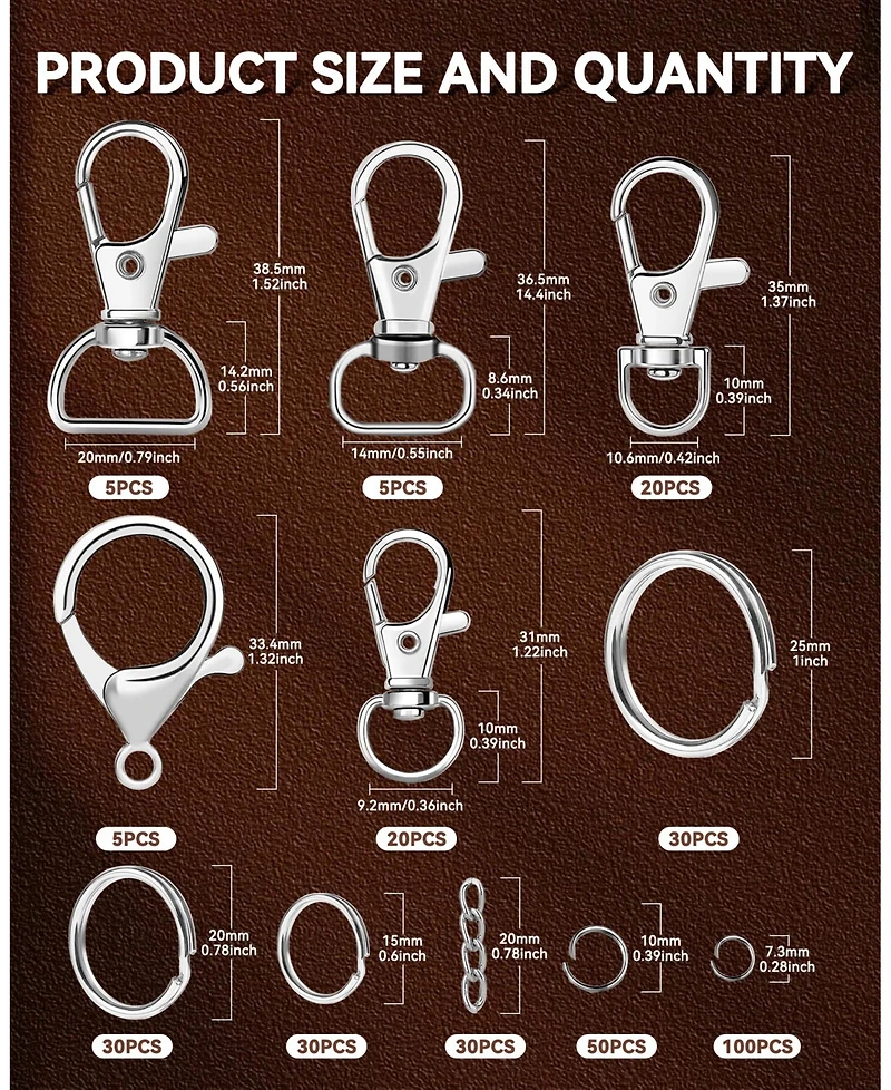 Gnuadz 325PCS Keychain Making Kit Lobster Clasp Swivel Hook Jump rings Extender Chain