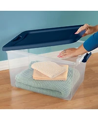 Sterilite 64 Quart Latching Plastic Storage Container Tote, Marine Blue, 12 Pack