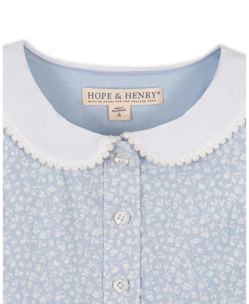 Hope and Henry Little Big Girls' Ruffle Sleeve Linen Dress with Peter Pan Collar