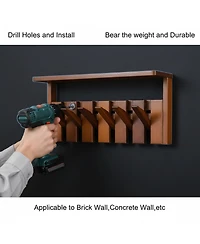 Yigii Wall Mounted Wooden Coat Rack with Shelf Heavy Duty Entryway Organizer Solid Wood Display Storage