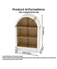 Flynama Arched Top 3 Tier Wooden Storage Bookcase Woodgrain For Living Room Bedroom