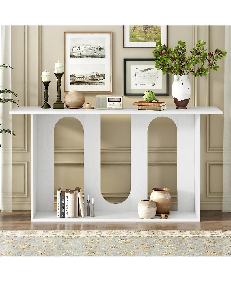 Flynama Modern Curved Ash Veneer Console Table With Shelf For Entryway Hallway Foyer