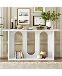 Flynama Modern Curved Ash Veneer Console Table With Shelf For Entryway Hallway Foyer