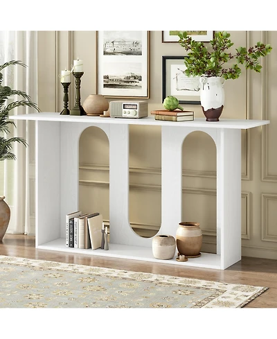 Flynama Modern Curved Ash Veneer Console Table With Shelf For Entryway Hallway Foyer
