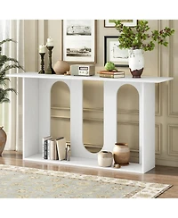 Flynama Modern Curved Ash Veneer Console Table With Shelf For Entryway Hallway Foyer