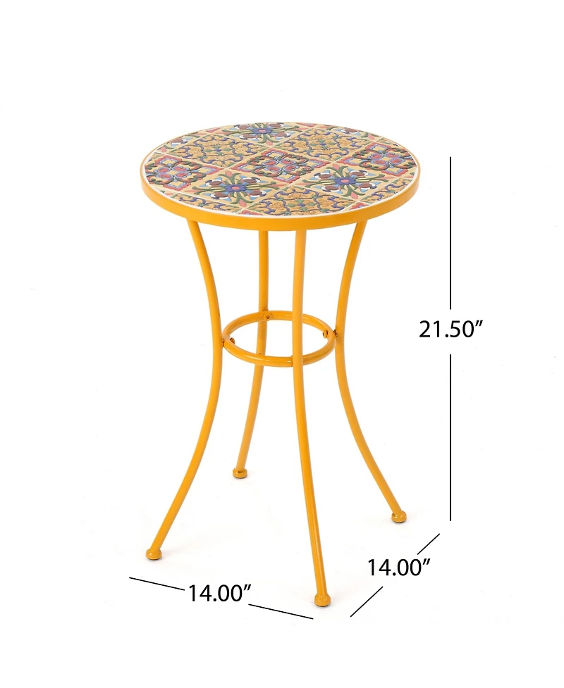 Clihome Outdoor Side Table with Tile Mosaic Table Top and Metal Legs