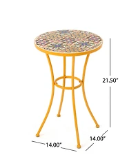 Clihome Outdoor Side Table with Tile Mosaic Table Top and Metal Legs