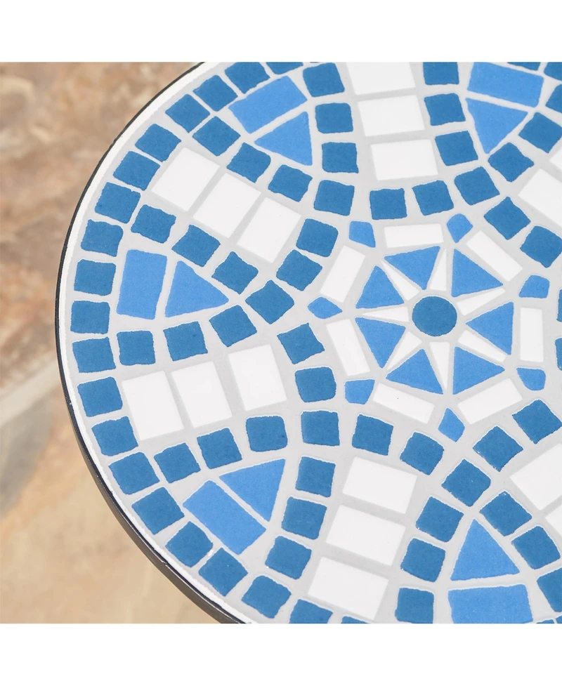 Clihome Outdoor Round Side Table with Mosaic-Style Top and Curved Iron Legs, End Table