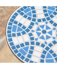 Clihome Outdoor Round Side Table with Mosaic-Style Top and Curved Iron Legs, End Table