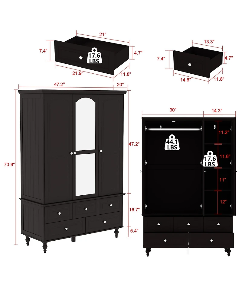 Homsee Big Wardrobe Armoires With Mirror, Drawers, Shelves.