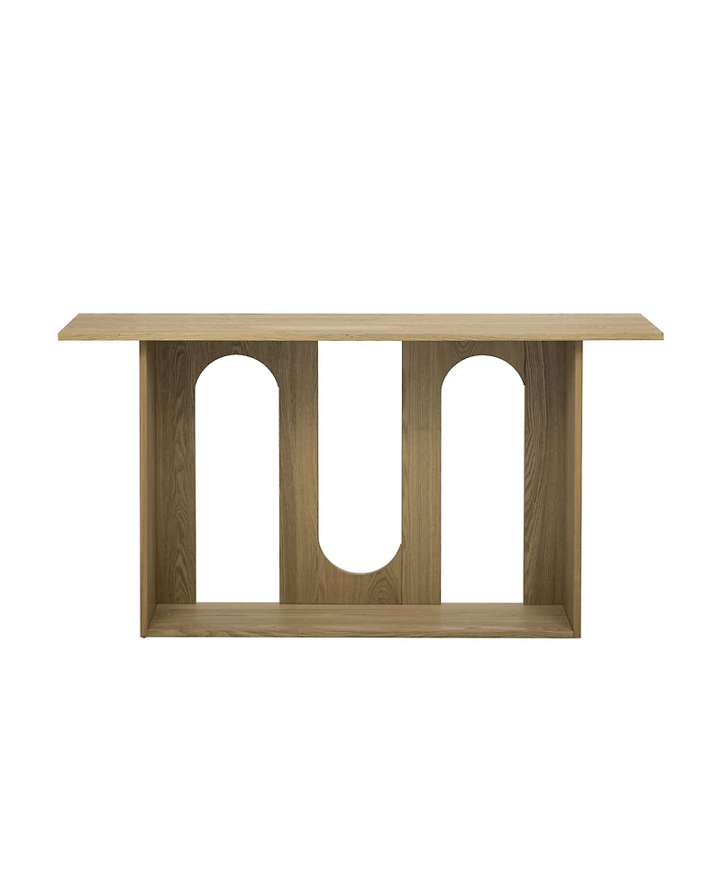 Flynama Modern Curved Ash Veneer Console Table With Shelf For Hallway Foyer Corridor