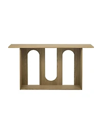 Flynama Modern Curved Ash Veneer Console Table With Shelf For Hallway Foyer Corridor