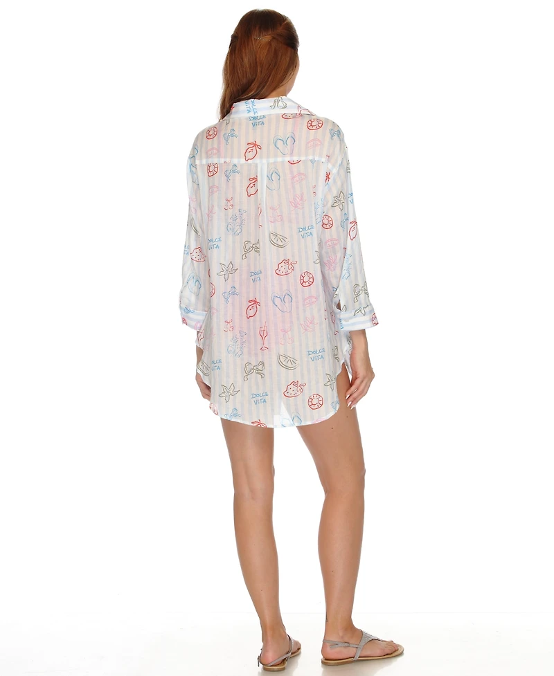 Raviya Women's Printed Button-Down Swim Cover Up Shirt