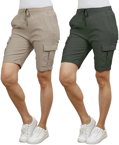 Galaxy By Harvic Women's Loose Fit Super Flex Stretch Cargo Jogger Shorts-2 Pack