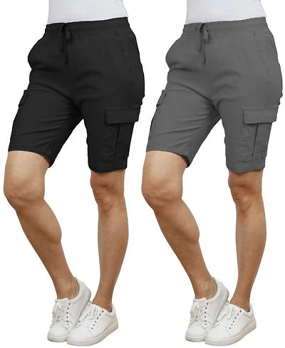 Galaxy By Harvic Women's Loose Fit Super Flex Stretch Cargo Jogger Shorts-2 Pack