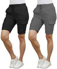 Galaxy By Harvic Women's Loose Fit Super Flex Stretch Cargo Jogger Shorts-2 Pack