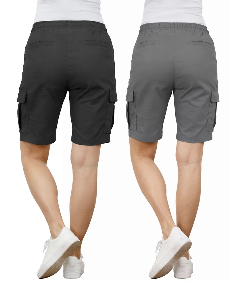 Galaxy By Harvic Women's Loose Fit Super Flex Stretch Cargo Jogger Shorts-2 Pack
