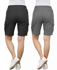 Galaxy By Harvic Women's Loose Fit Super Flex Stretch Cargo Jogger Shorts-2 Pack