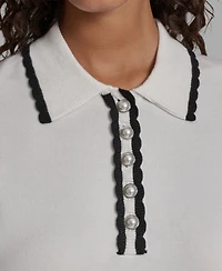 Karl Lagerfeld Paris Women's Short-Sleeve Collared Sweater