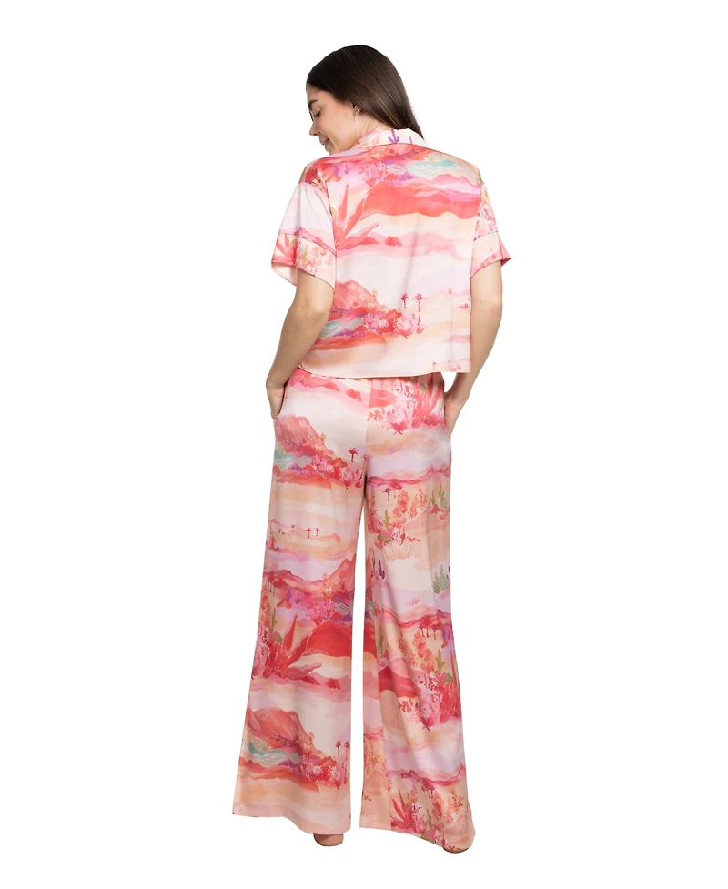 Midnight Bakery Women's Button-Front Top and Pajama Pants, 2Pc Set