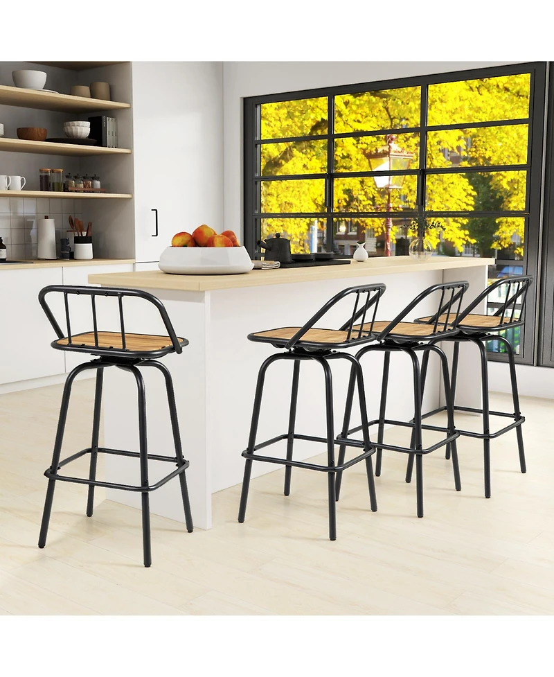 Gymax 2PCS Heavy-duty Metal Frame Bar Height Chairs Footrest and Backrest