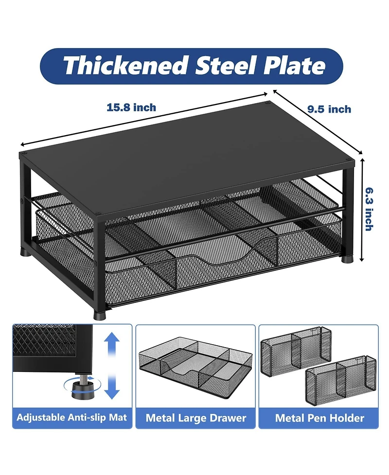 Gnuadz 2-tier Monitor Stand Riser Desk Organizer With Drawer Pen Holder