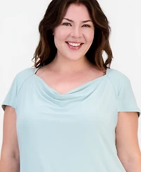 Kasper Plus Cowlneck Cap-Sleeve Top