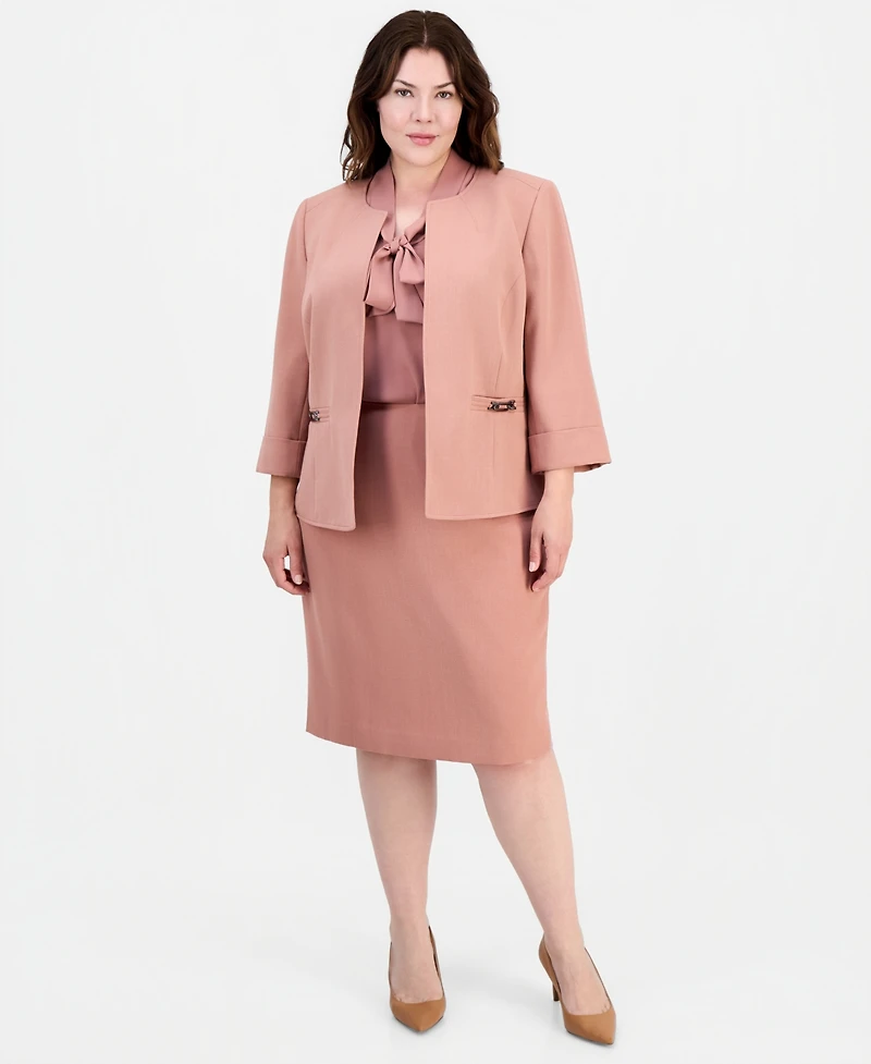 Kasper Plus 3/4-Sleeve Open-Front Blazer