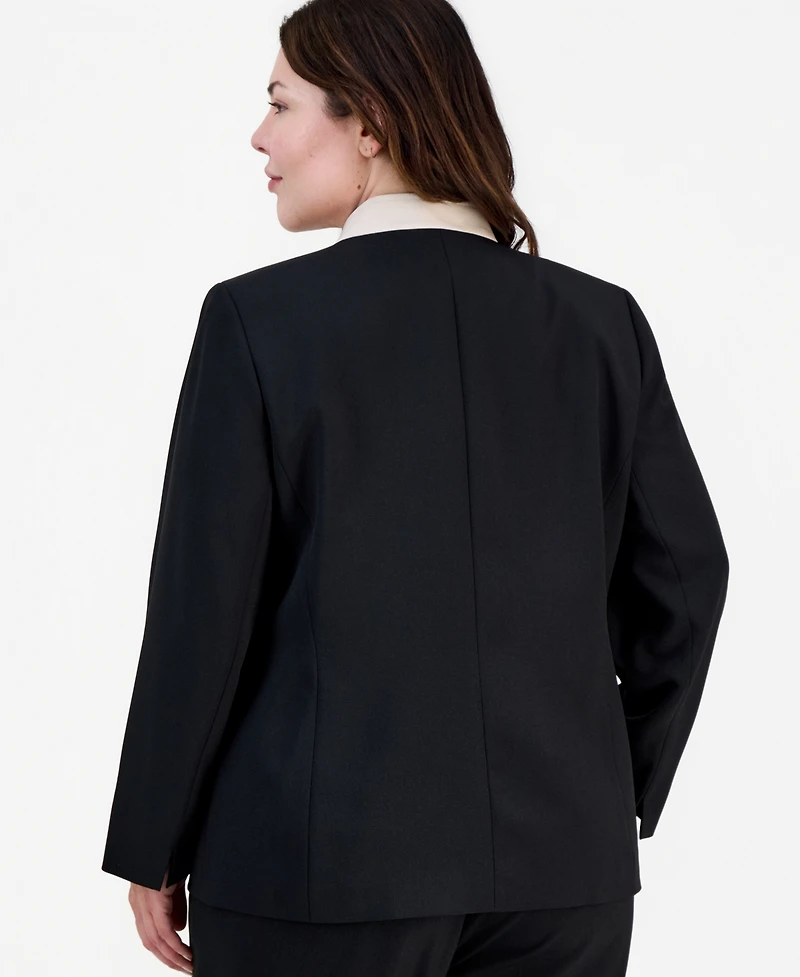Kasper Plus Contrast Collar One-Button Blazer