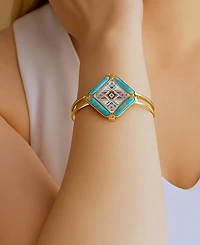 Barse Scenic Native Weave Blue Turquoise Golden Cuff Bracelet